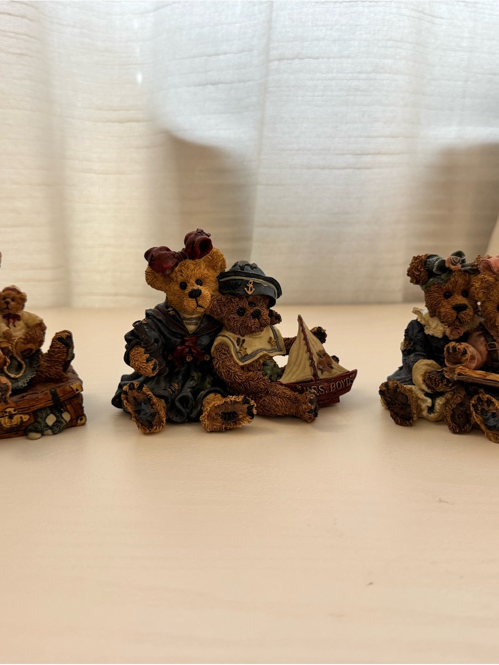 Boyd Bears Three Decorative Teddy Bear Figurines - Brown with Navy Accents